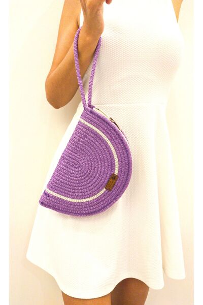 Antioch Art And Design Tasarım Fermuarlı El Çantası El İşi Portföy Çanta Kaliteli Yıkanabilir Kalın Kordon İp Clutch Çanta