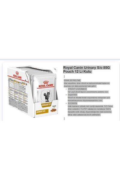 Royal Canin Urinary S/o 85g Pouch 12 Li Kutu