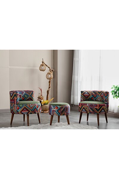 WATERYBROOK Sydney İkili Berjer Puf Set - Tekli Koltuk - Cafe, Ofis, Balkon, ...