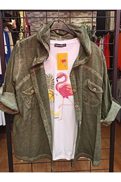 caddegiyimpendik Haki Yeşil Keten Gömlek