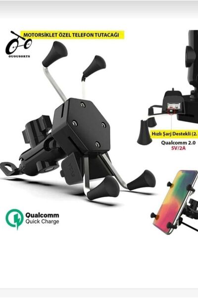 YclShop Usb Şarjlı Ayna Bağlantılı Motosiklet Telefon Tutucu Motor Tutacağı