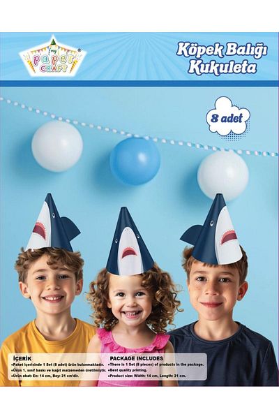 Mini Parti Mini Party Store - Set de 8 pălării cu tematică rechin