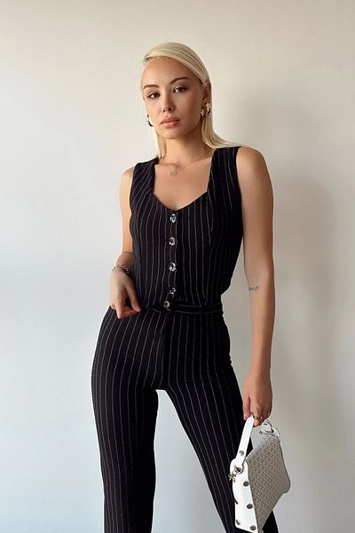 bacc Black Striped V-Neck Crop Vest - Bctl-233395