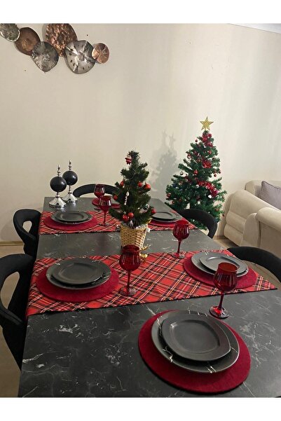 Ayşemce Yılbaşı Amerikan Servis Takım 6 Kırmızı Supla,2 Adet Kırmızı Ekose De...