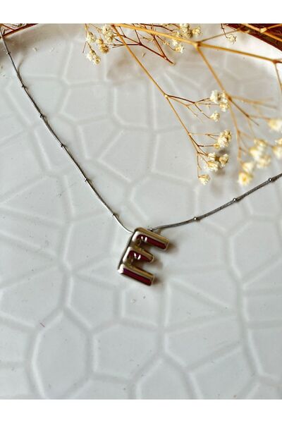 ZERDE silver renk balon bubble model çelik harf kolye E harfi