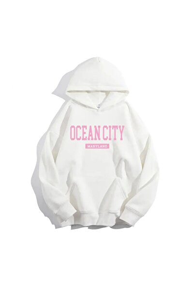 FECCY Hanorac alb din bumbac cu glugă, supradimensionat, unisex, cu imprimeu ...