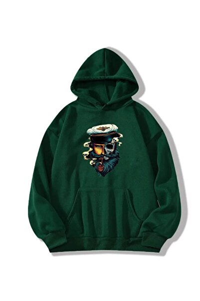 FECCY Hanorac unisex supradimensionat din bumbac cu imprimeu digital verde pi...