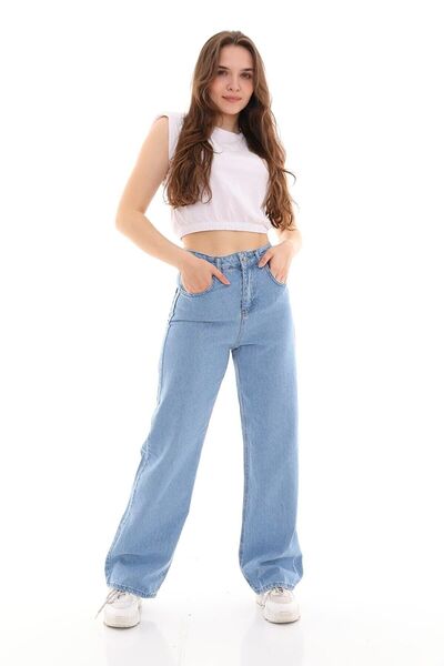 DRC trend 90s Light Blue Lycra Super High Waist Loose Jean Trousers