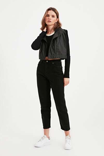 DRC trend بنطلون جينز أسود عالي الخصر من الليكرا للأم