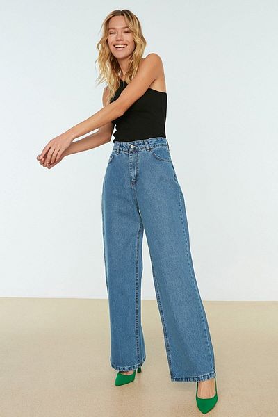 DRC trend Lycra largi de damă Blugi de denim cu talie super înaltă de femei Pantaloni Palazzo