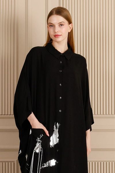 Eceyaman moda women black battal large size shirt dress