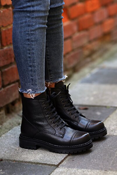 EREN SHOES BAG Μαύρες μπότες από γνήσιο δέρμα - Αντιολισθητική σόλα