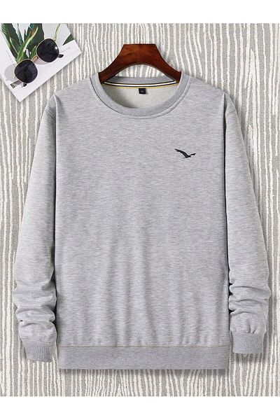 Mythologie Γκρι φούτερ Oversize - Crew Neck, Minimal Bird Logo Printed