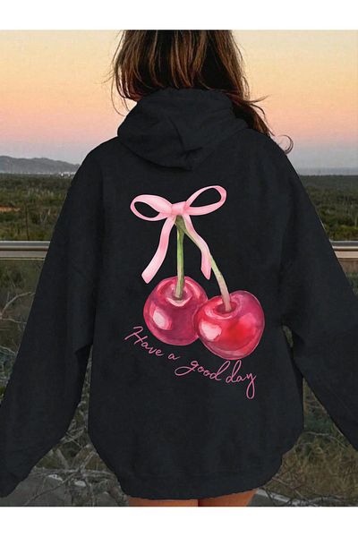 Mythologie Černá oversize mikina s kapucí Cherry Good Day