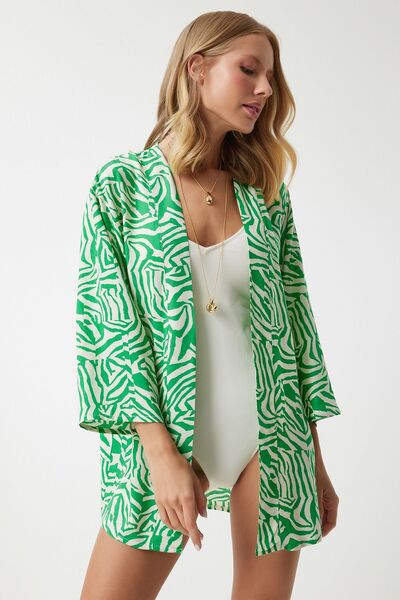Lovelyİstanbul Πράσινο κιμονό βισκόζης - Patterned Bone Len0004