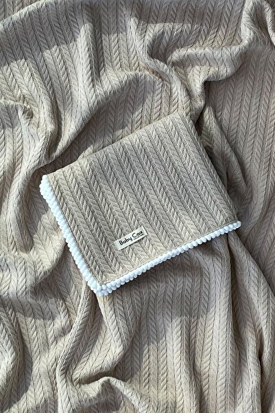 Baby Cais Collection بطانية أطفال محبوكة من القطن العضوي بيكيه بيج 100x120 سم