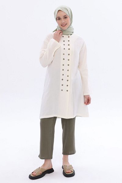 ALLDAY 100% Cotton Muslin Fabric - Double Buttoned Shirt Tunic