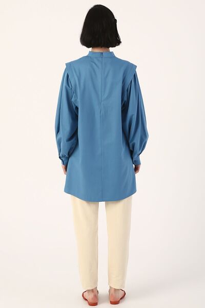 ALLDAY Koyu Mavi Omuz Pile Detaylı Balon Kol Tunik