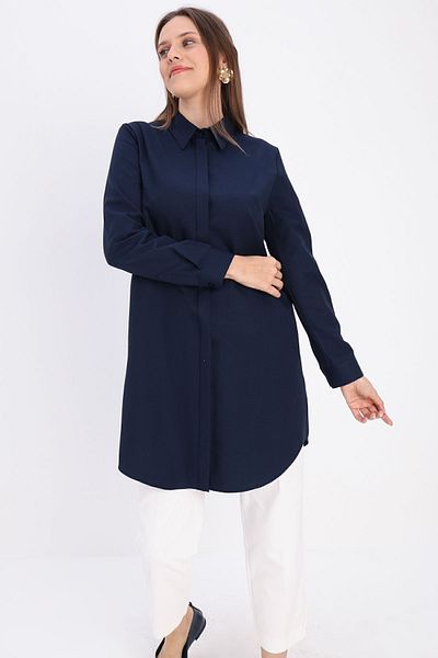 ALLDAY Navy Blue Basic Hidden Placket Shirt Tunic