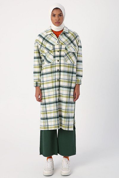 ALLDAY Green-ecru Lumberjack Plaid Shirt Tunic