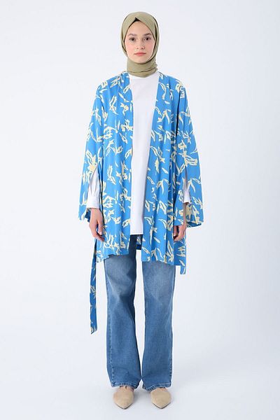 ALLDAY Kimono cu mâneci supradimensionate albastru-bej