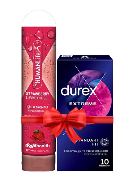 Durex Extreme Prezervatif 10'lu + Humanlife Çilek Aromalı Kayganlaştırıcı Jel...