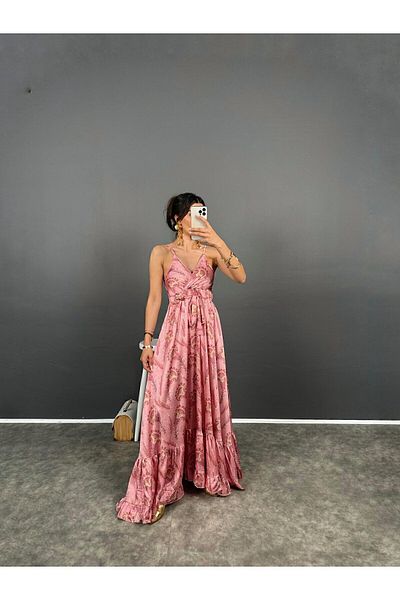 Roberto Nişantaşı Pink Satin Women's Long Dress