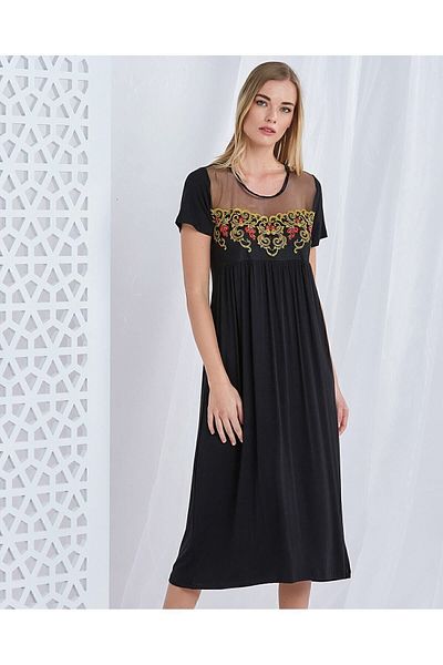 CAROLINE Lace Short Sleeve Dress Viscose
