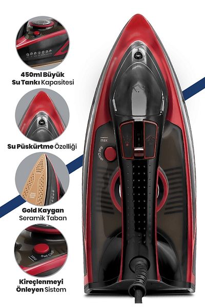 GOLDMASTER Projet 2600 Watt 160 Gr Shock Steam Iron with Ceramic Base