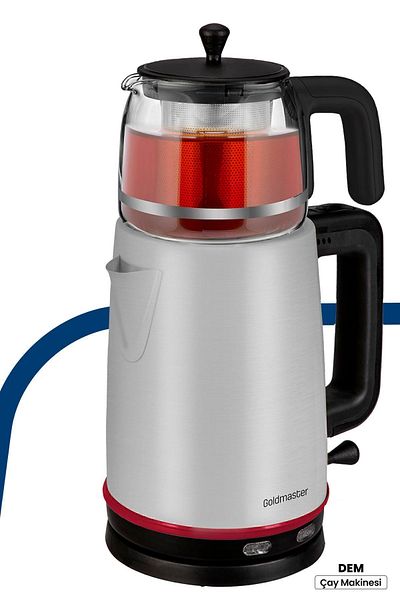 GOLDMASTER Dem Inox 2200 Watt Xl Glass Steel Tea Maker and Kettle with Stainless Teapot