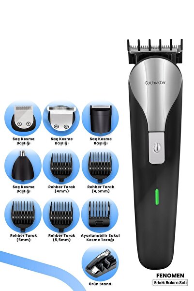 GOLDMASTER Fenomen Kablolu Kablosuz 120 Dakika Kullanımlı Paslanmaz Çelik Erkek Bakım Seti Full Standlı