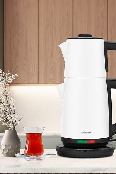 GOLDMASTER Demre Milk White Xl 30 Cup Capacity 2200 Watt Stainless Steel Tea Maker And Kettle