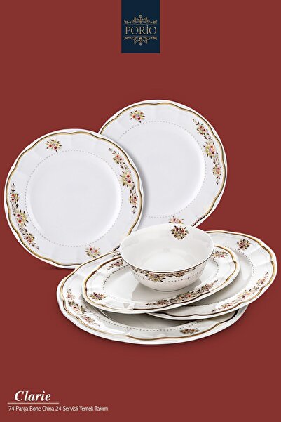 Porio Clarie 74 Parça Bone China 24 Servisli 12 Kişilik Porselen Yemek Takımı