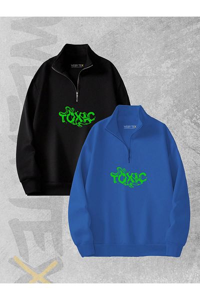 WEARTEX Toxic Printed 3 Thread Half Zipper Sweatshirt Set