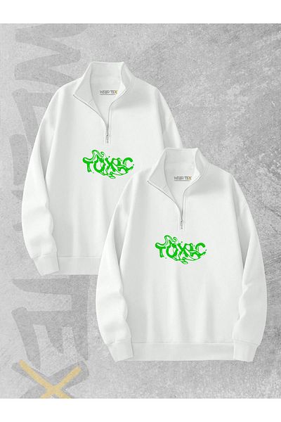 WEARTEX Toxic Printed 3 Thread Half Zipper Sweatshirt Set