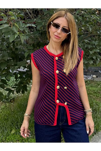 KÜBRA SÖYLEMEZ BOUTİQUE Design Knitwear Vest - Red Striped