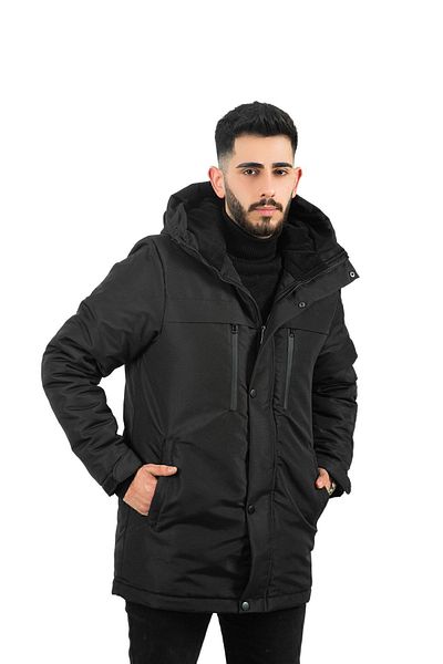 Montland Pánská zimní bunda, kabát a parka s kapucí a kapucí z černého fleecu uvnitř