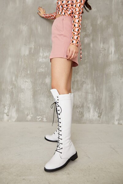 NILUFARR Γυναικείες μπότες Albana White από γνήσιο δέρμα