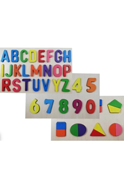 Türk Toys Ahşap Harfler Geometrik Şekiller Ve Rakamlar Eğitici Puzzle