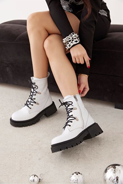 NILUFARR Γυναικείες μπότες Jamilly White από γνήσιο δέρμα