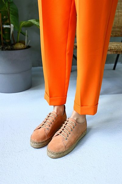 NILUFARR Daria Orange - Genuine Suede Women's Espadrille Lace-up Shoes