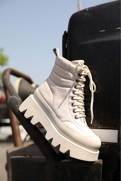 NILUFARR Γυναικείες μπότες Just Beige Γνήσιο Δερμάτινο Χοντρό Σόλα