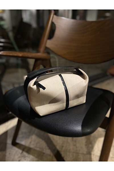 NİSSEA Kadın Krem-Siyah Archi Kanvas Çanta