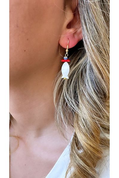 jewine studio Fish Design Pearl Steel Earrings