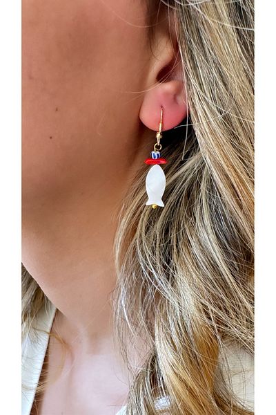jewine studio Fish Design Pearl Steel Earrings