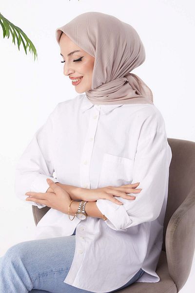 TOFİSA Beige Pleated Women's Scarf - Plain Medium Model - 26147