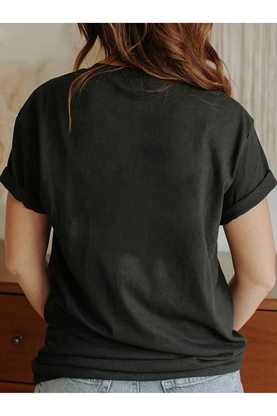 WOODROFFE Tricou negru Boyfirend, cu decolteu rotund, cu tematică Halloween, pentru femei