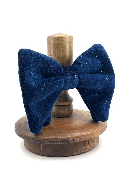 Kravatkolik Navy Blue Glitter Velvet Plain Bow Tie P1725