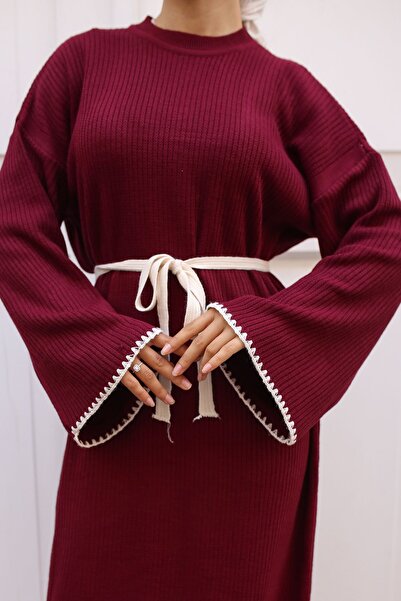 benguen Claret Red Knitwear φόρεμα - 11040-17 με λεπτομέρεια κεντήματος