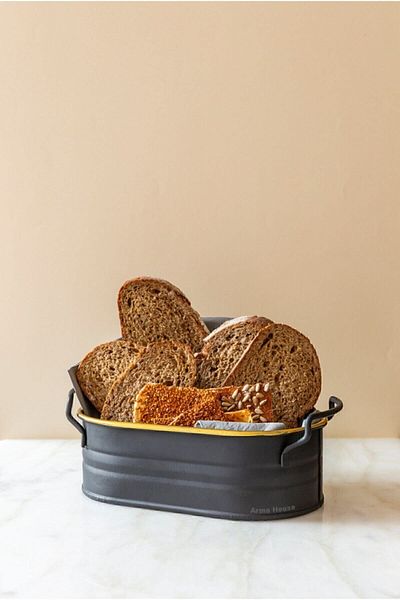 Arma House Country Style Black & Gold Bread Bowl 22 cm